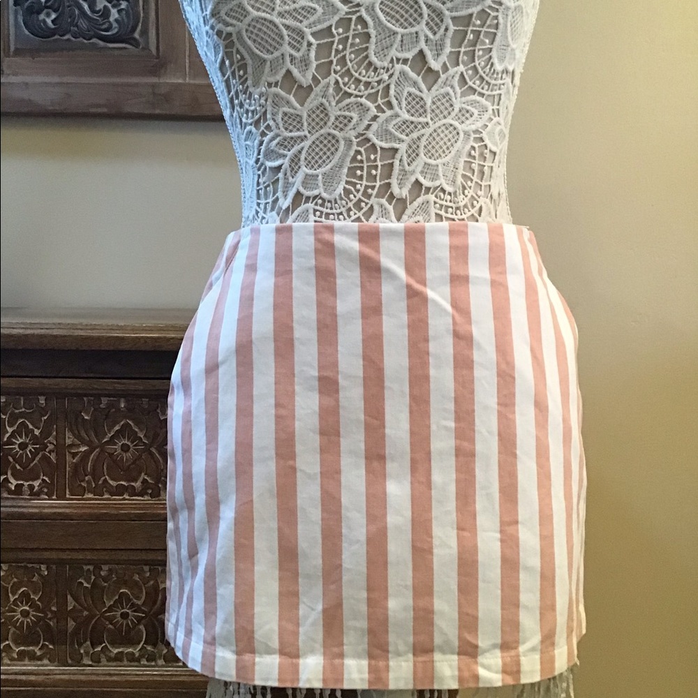 E586 EUC Forever 21 Pink & White Striped Denim Skirt